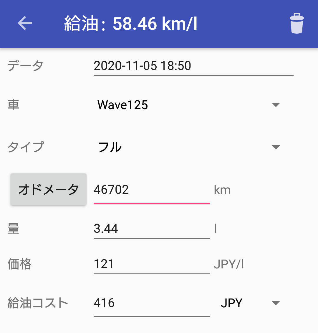 WAVE125　冬の燃費